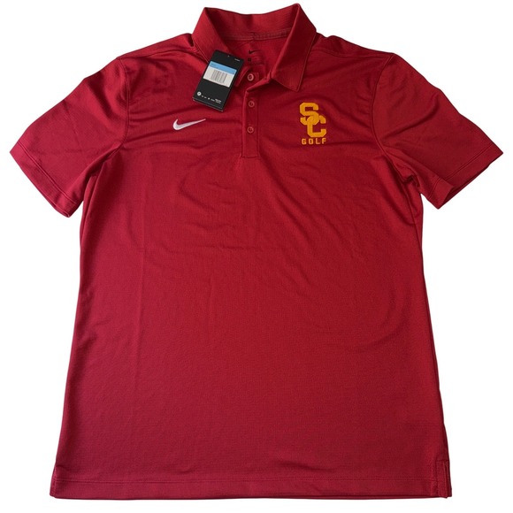 NWT Nike USC Trojans Golf Polo Shirt Mens Medium Red Embroidered Swoosh NCAA - Picture 2 of 7